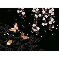 流水に枝垂れ桜と蝶