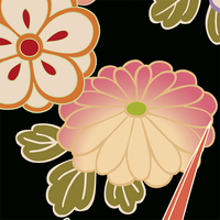 レトロ菊に梅・折り鶴・黒色・タイリングパターン
