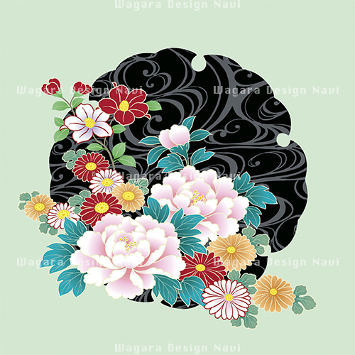 雪輪に光琳水 牡丹 菊 椿 和風デザイン 和柄素材なら Wagara Design Navi