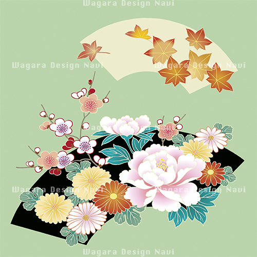 扇面に梅・牡丹・菊・紅葉 | 和風デザイン・和柄素材なら Wagara 