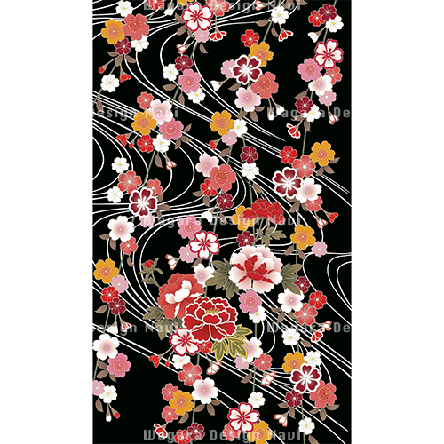 牡丹桜・黒 | 和風デザイン・和柄素材なら Wagara Design Navi