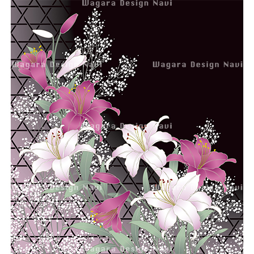 籠目にかすみ草と百合 和風デザイン 和柄素材なら Wagara Design Navi