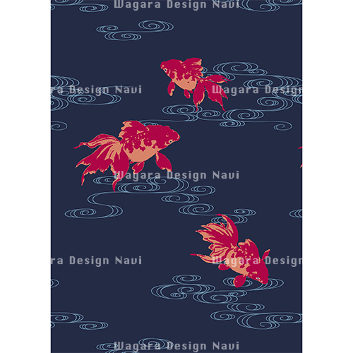 観世水に金魚 タイリングパターン 和風デザイン 和柄素材なら Wagara Design Navi