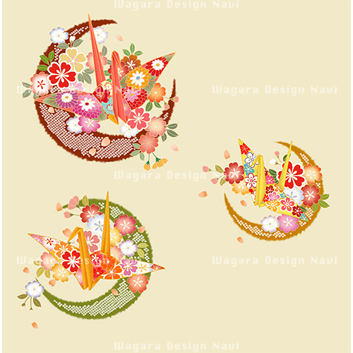 月に折鶴桜 ベージュ 和風デザイン 和柄素材なら Wagara Design Navi