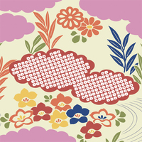 雲に桔梗と菊・タイリングパターン