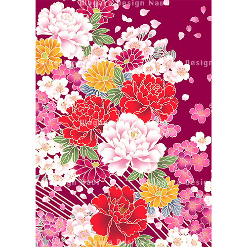 牡丹桜菊 えんじ 和風デザイン 和柄素材なら Wagara Design Navi