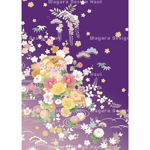 貝桶に夏花 江戸紫 和風デザイン 和柄素材なら Wagara Design Navi