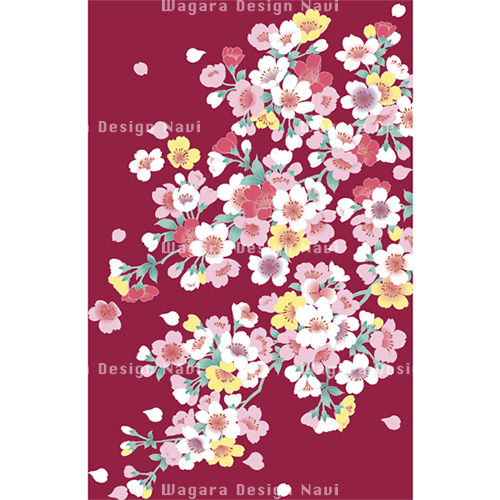 可愛い桜 エンジ色 和風デザイン 和柄素材なら Wagara Design Navi