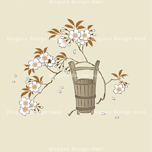 手桶に枝桜 手書き風 和風デザイン 和柄素材なら Wagara Design Navi
