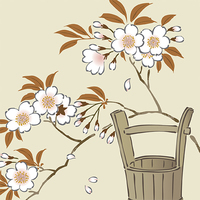 手桶に枝桜・手書き風