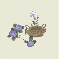 紫陽花と桔梗に花器