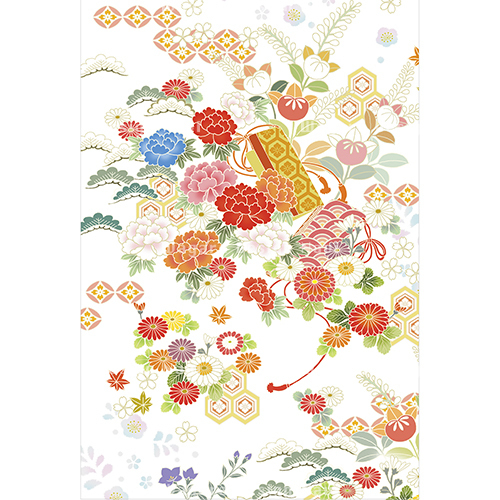 牡丹・菊・松・橘・櫛入れ・白 | 和風デザイン・和柄素材なら Wagara 