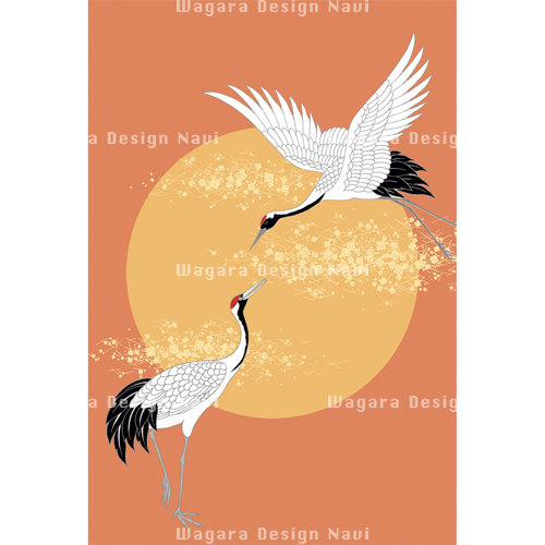 鶴 切金 赤朽葉色 和風デザイン 和柄素材なら Wagara Design Navi