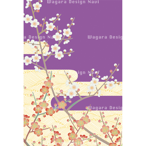 紅白梅・枝梅・波・紫 | 和風デザイン・和柄素材なら Wagara