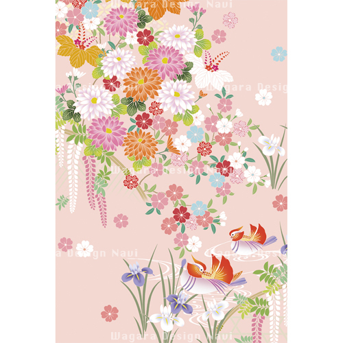 鴛鴦(オシドリ)・菖蒲・藤・菊・桜・灰桜 | 和風デザイン・和柄素材